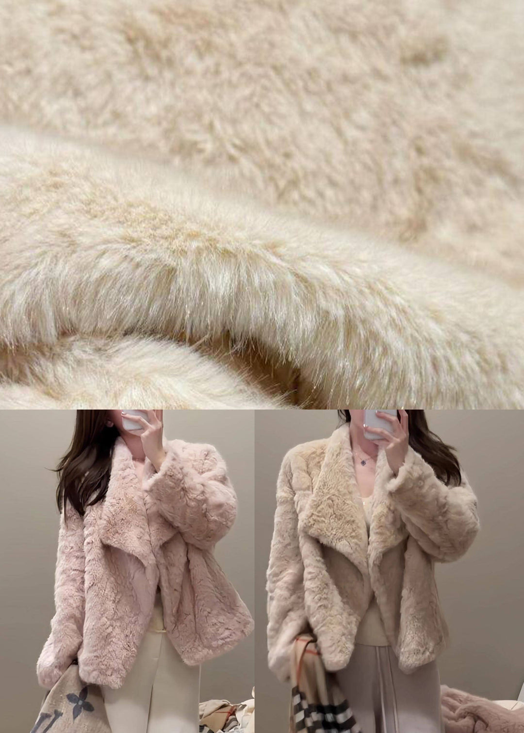 French Pink Stand Collar Leather And Fur Coat Long Sleeve