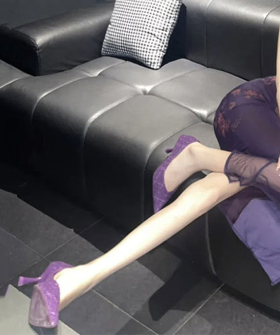 French Purple Boutique Splicing High Heels Pointed Toe