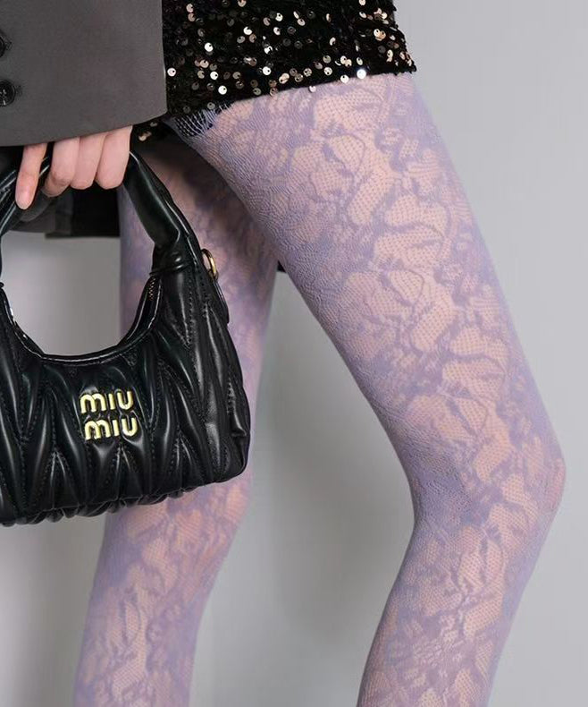 French Purple Lace Jacquard Mesh Socks
