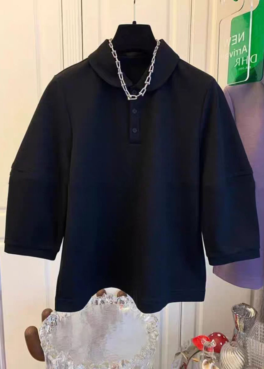 French Purple Peter Pan Collar Patchwork Cotton Tops Fall