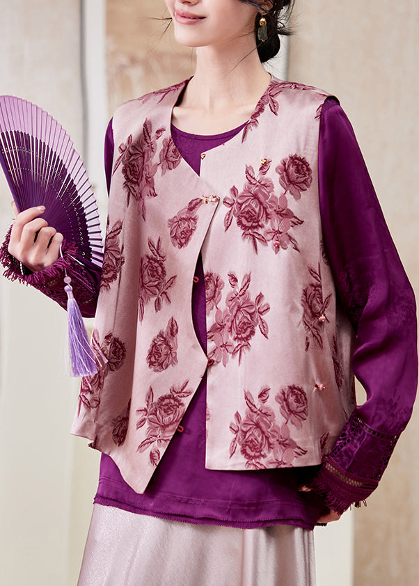 French Purple Print Button Waistcoat Spring