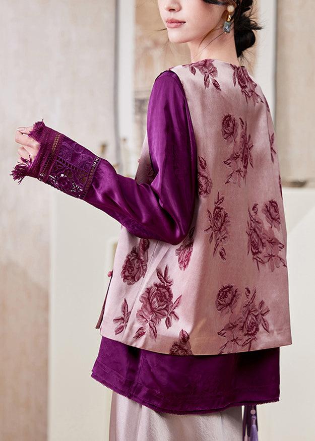 French Purple Print Button Waistcoat Spring