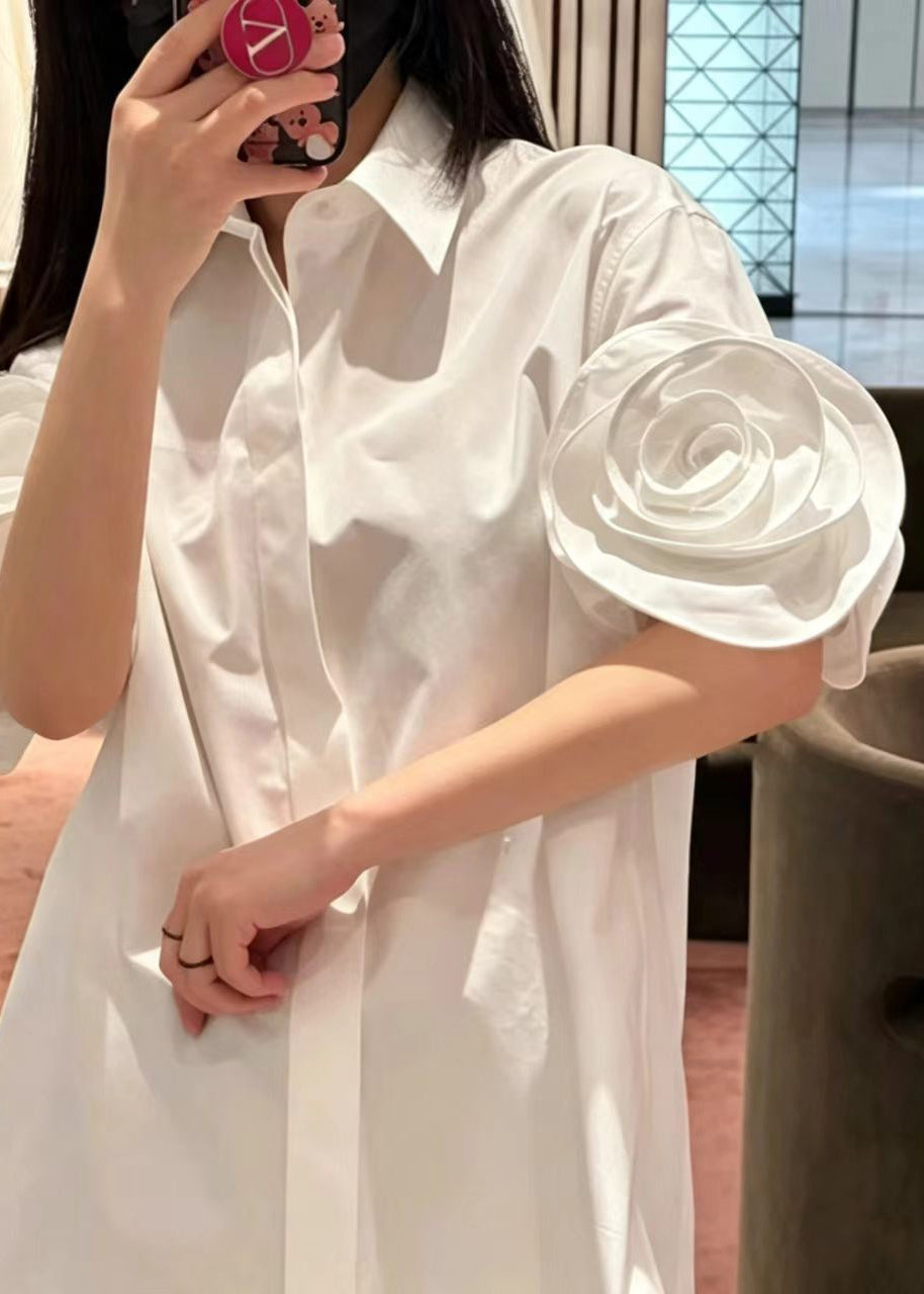 French Red Oversized Floral Cotton Shirt Top Fall