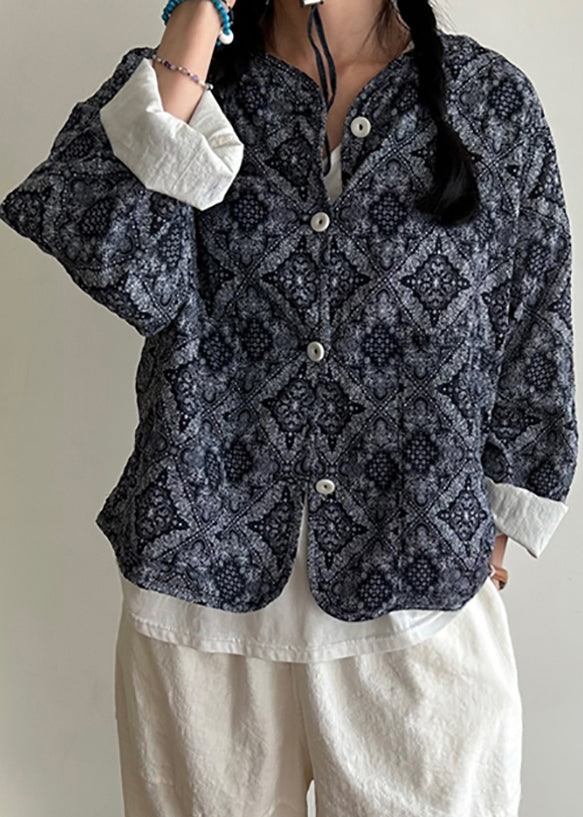 French Red Print Button Cotton Coats Fall