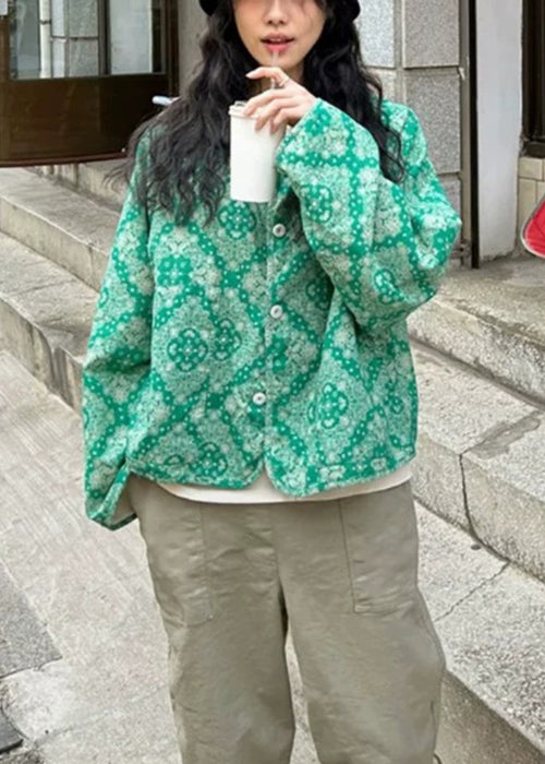 French Red Print Button Cotton Coats Fall