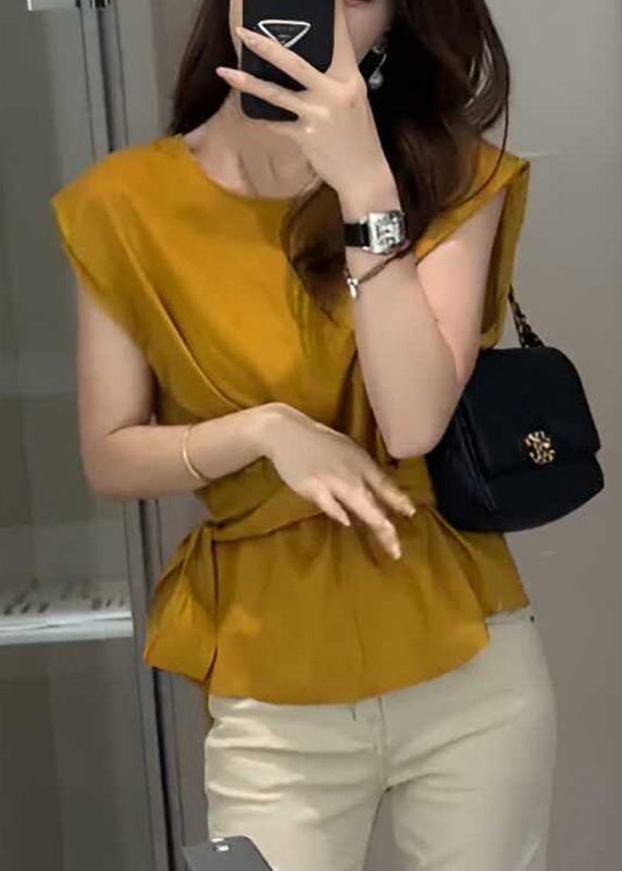 French Red Tie Waist Solid Top Sleeveless