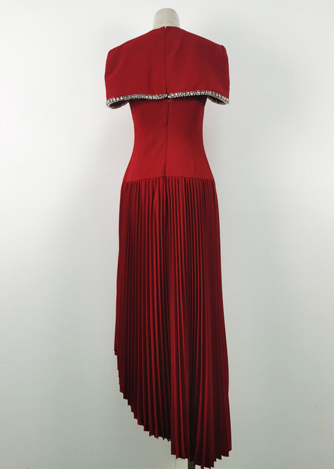 French Red Zircon Pearl Wrinkled Silk Maxi Dresses Summer