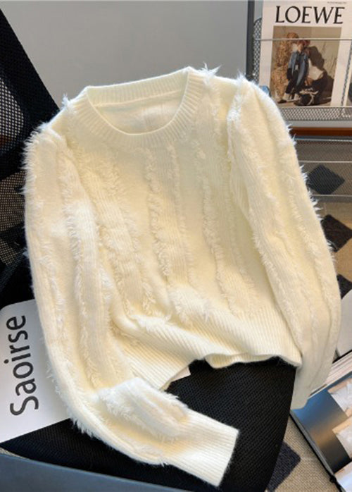 French Rose O Neck Tassel Patchwork Knit Sweaters Spring