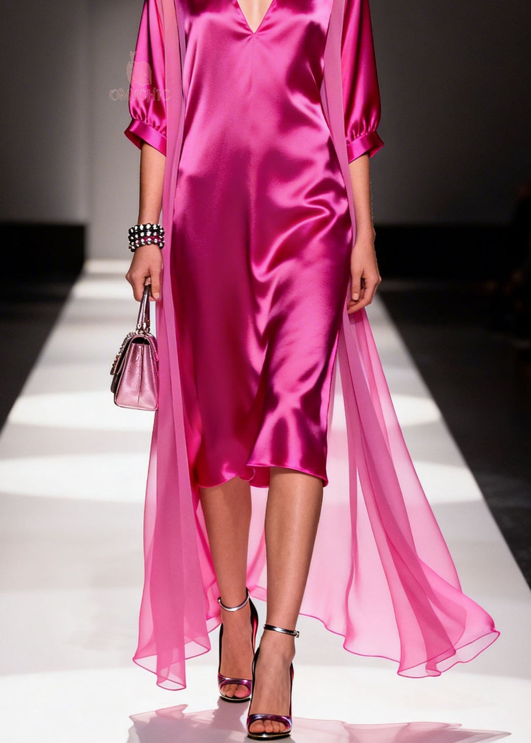 French Rose V Neck Patchwork Chiffon Dresses Summer