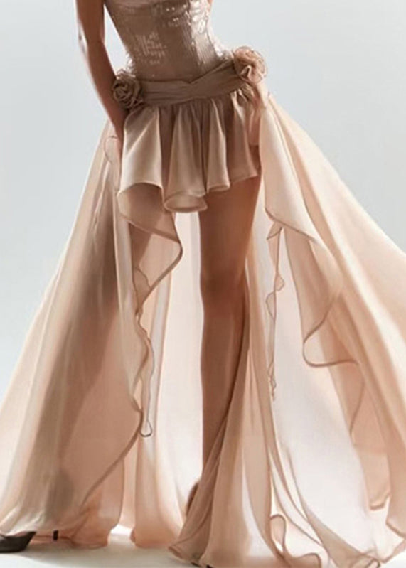 French Ruffled Sequins Patchwork Maxi Spaghetti Strap Dresses Summer