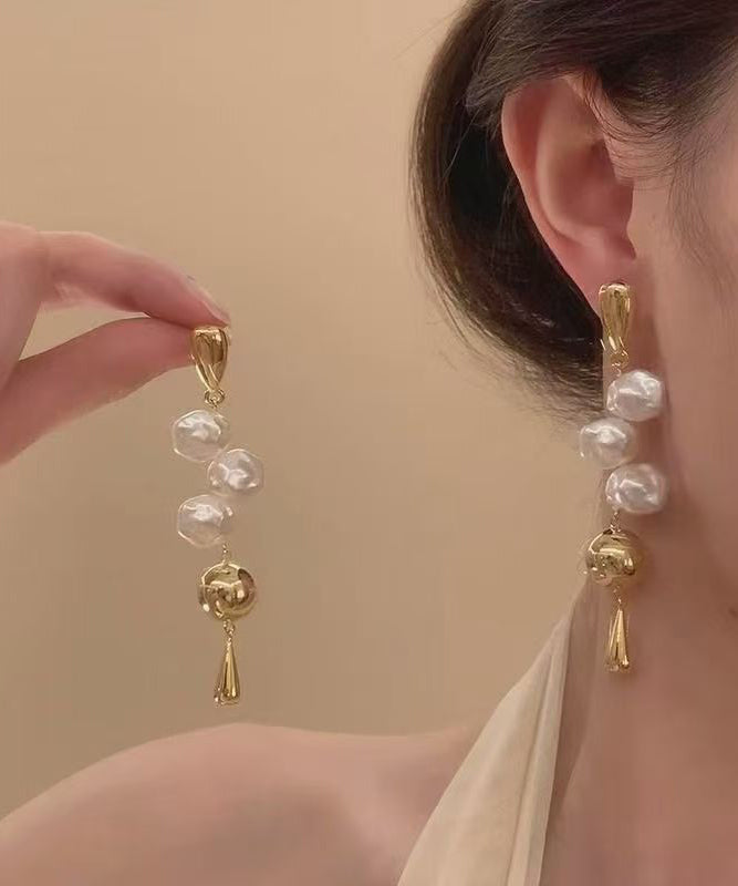 French Silk Alloy Asymmetrica Pearl Water Droplet Drop Earrings