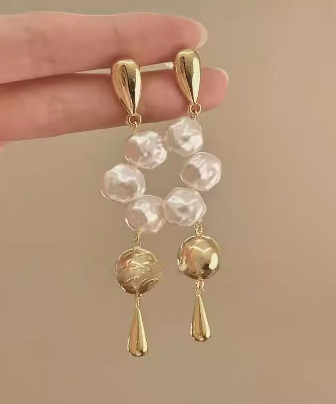 French Silk Alloy Asymmetrica Pearl Water Droplet Drop Earrings