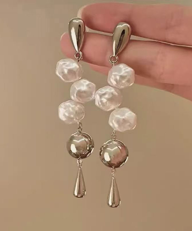 French Silk Alloy Asymmetrica Pearl Water Droplet Drop Earrings