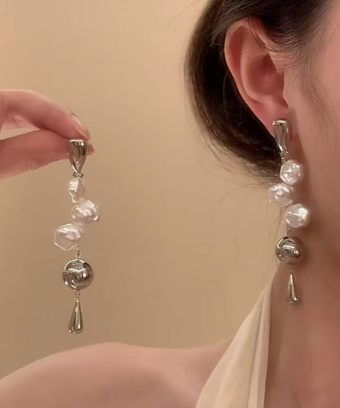 French Silk Alloy Asymmetrica Pearl Water Droplet Drop Earrings