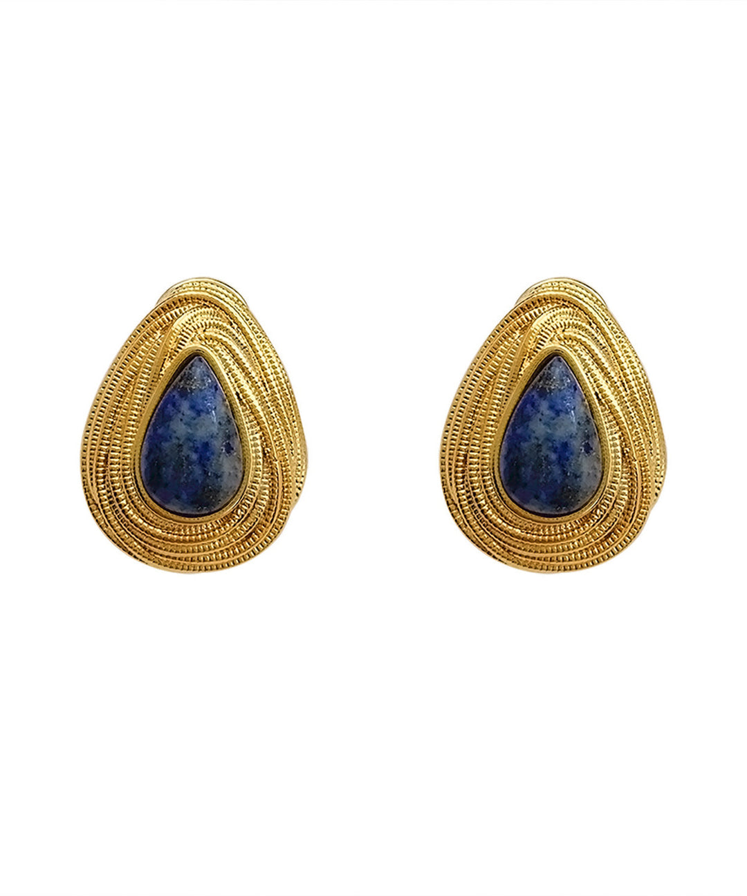 French Silver Overgild Gem Stone Drip Stud Earrings