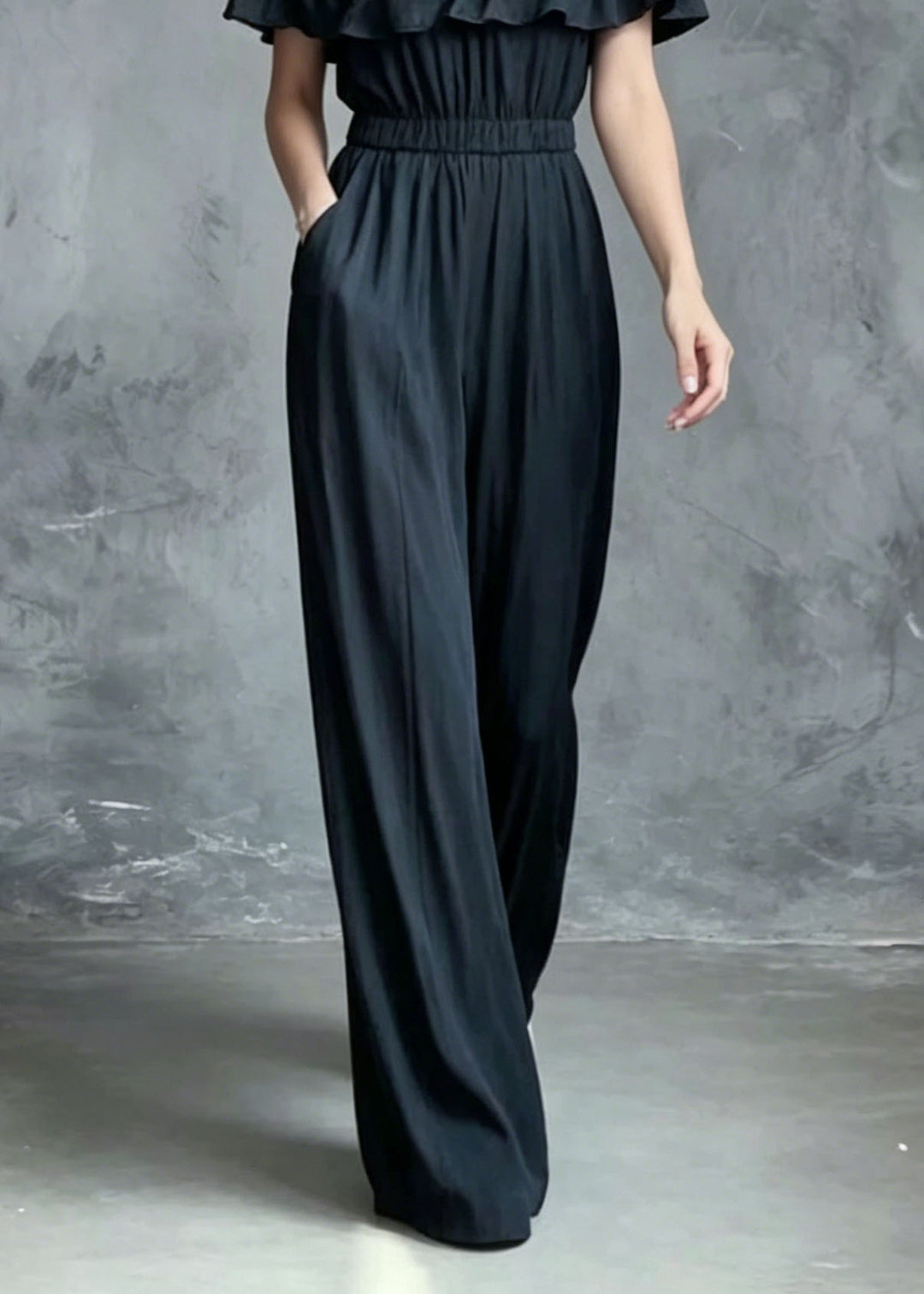 French Slash Neck Ruffled Patchwork Cotton Jumpsuit Summer