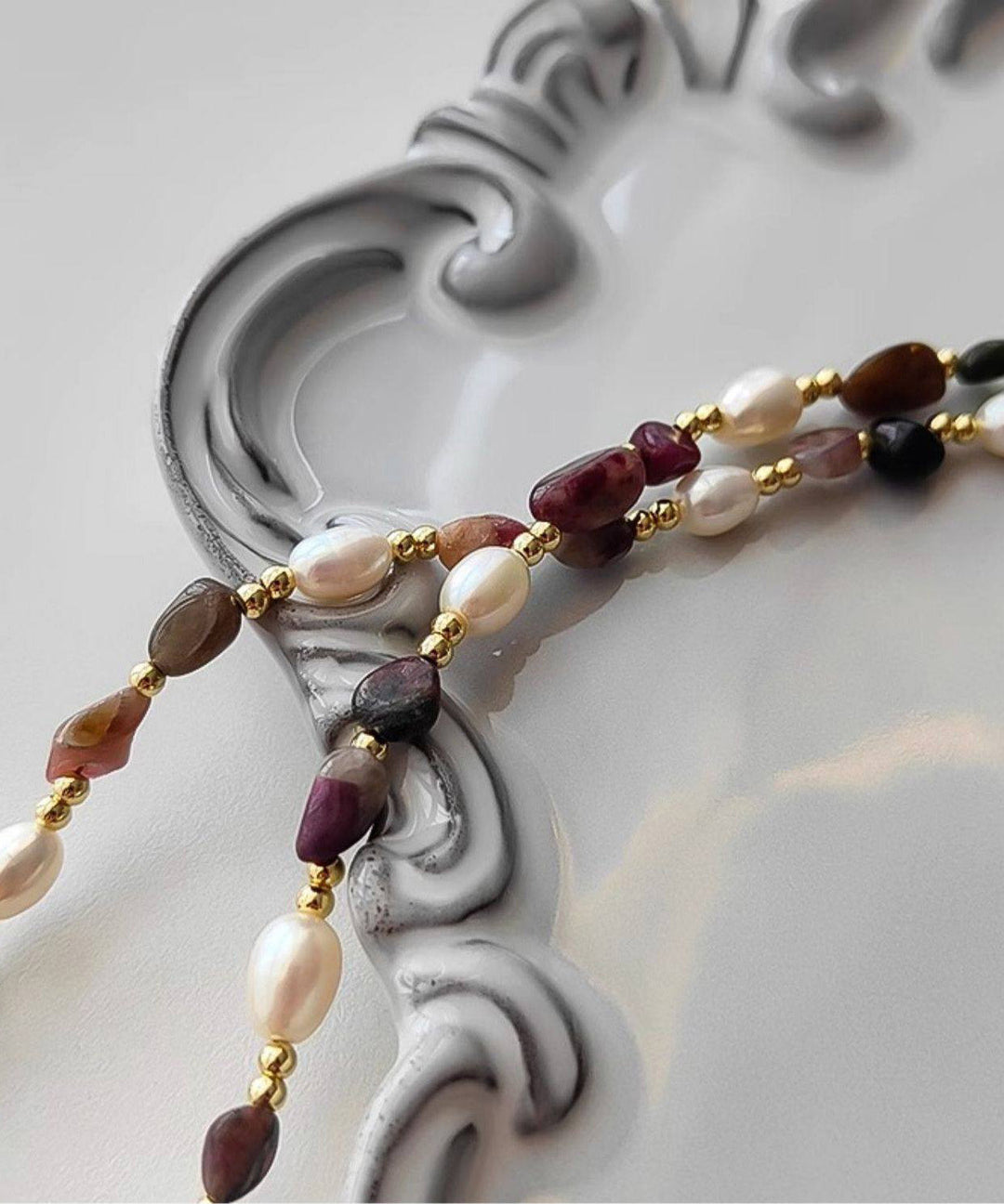 French Style Baroque Tourmaline Pearl Necklace