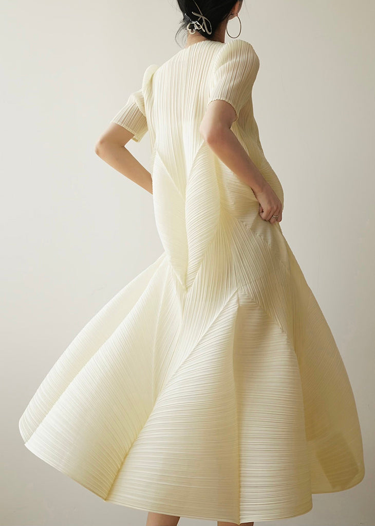 French Style Beige Wrinkled Cotton Dresses Summer - Omychic
