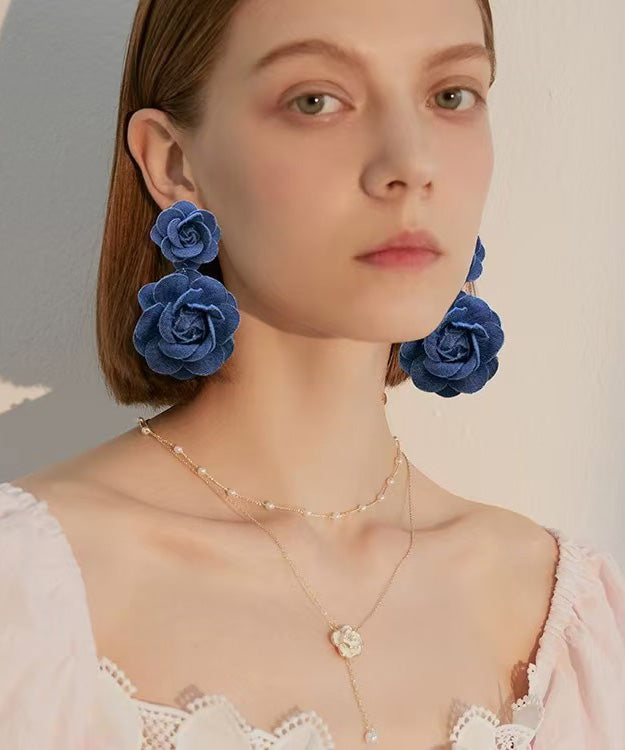 French Style Unique Denim Flower Stud Earrings
