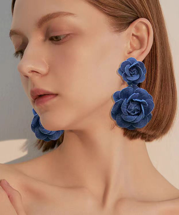 French Style Unique Denim Flower Stud Earrings