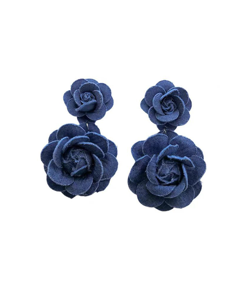 French Style Unique Denim Flower Stud Earrings