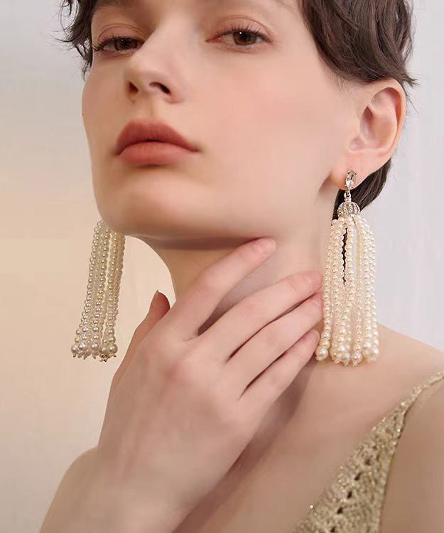 French Tassel Pearl Light Luxury Long Stud Earrings