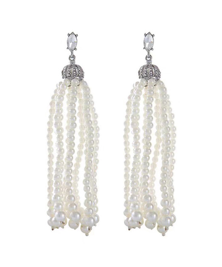 French Tassel Pearl Light Luxury Long Stud Earrings