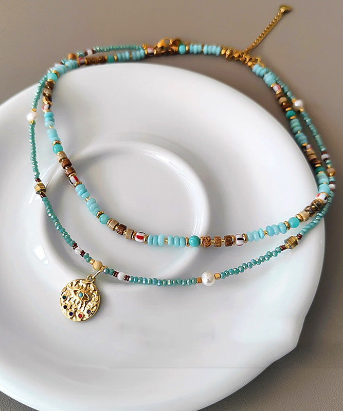 French Tianhe Stone Bead Light Luxury Titanium Steel Necklace Set