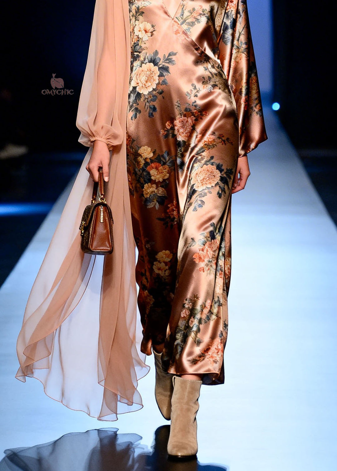 French V Neck Print Patchwork Silk Dresses Spring