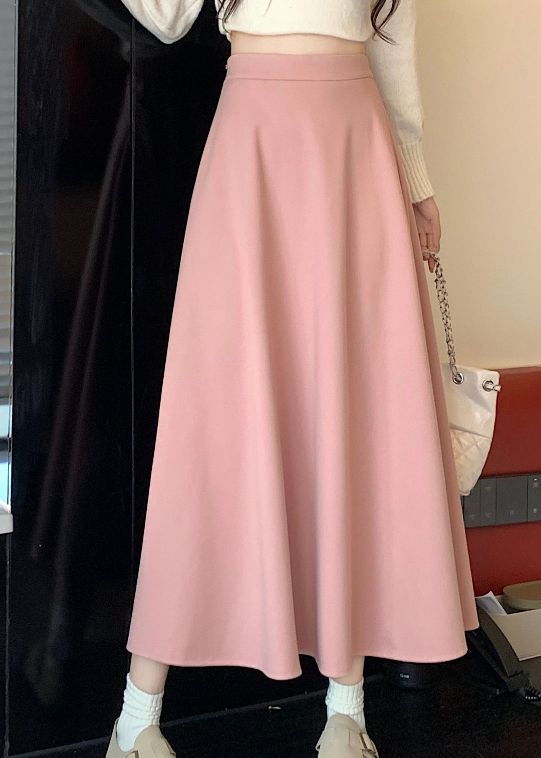 French Versatile Pink High Waist Wrinkled Skirts Spring