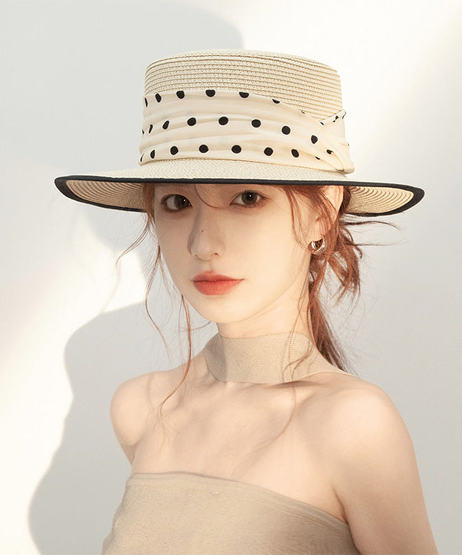 French Wave Point Vacation Style Beige Straw Woven Cloche Hat