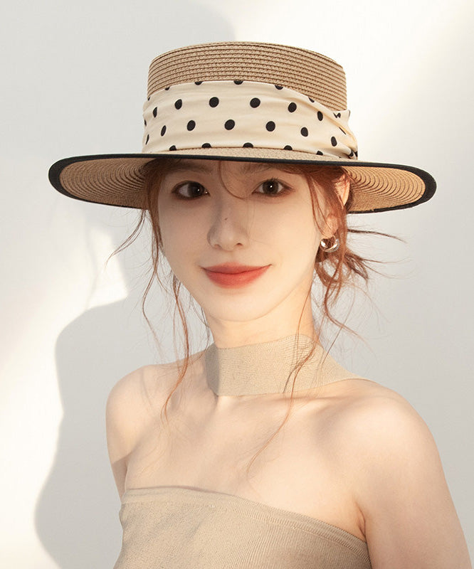 French Wave Point Vacation Style Beige Straw Woven Cloche Hat