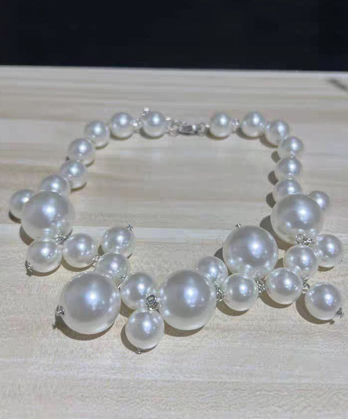 French White Alloy Pearl Gratuated Bead Necklace