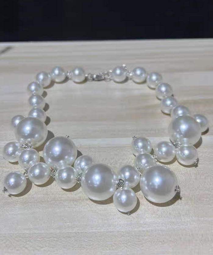 French White Alloy Pearl Gratuated Bead Necklace