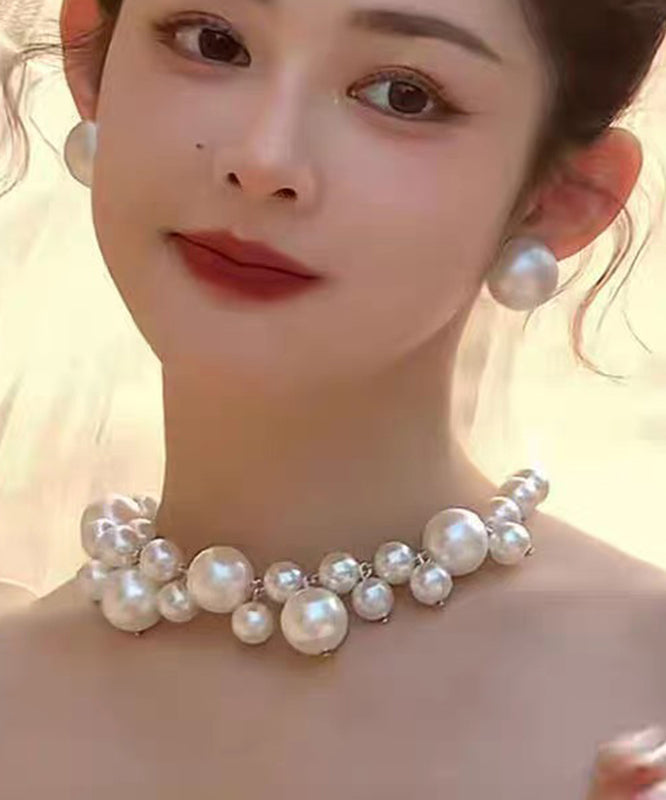 French White Alloy Pearl Gratuated Bead Necklace