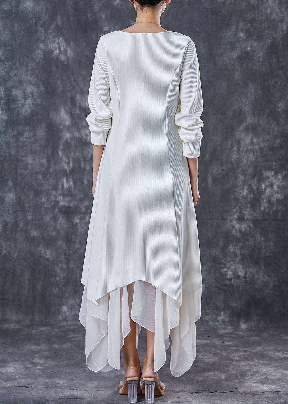 French White Asymmetrical Patchwork Knit Holiday Dress Spring