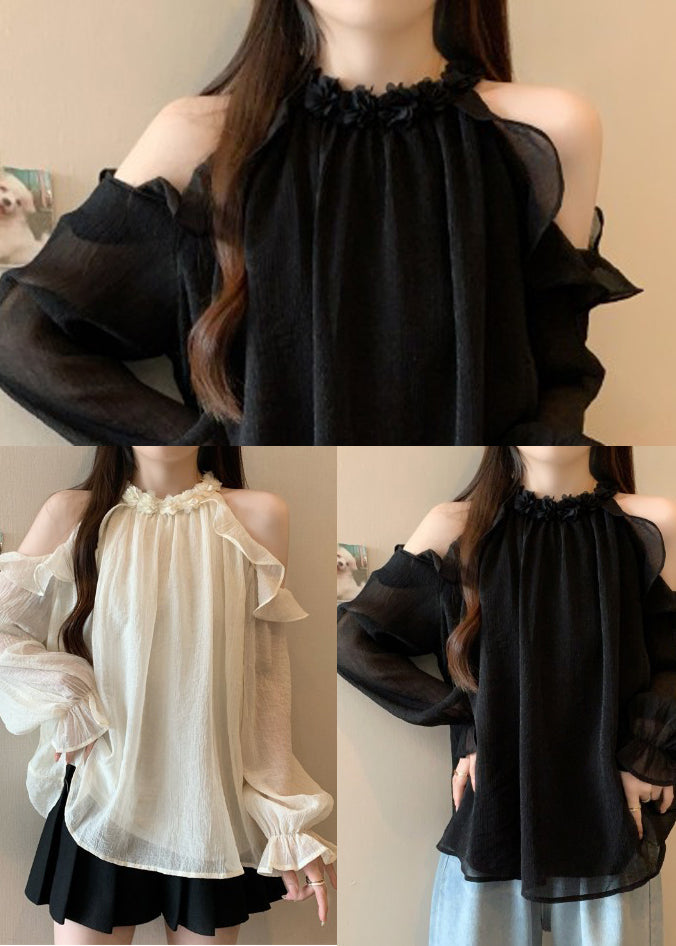 French White Cold Shoulder Chiffon Top Fall