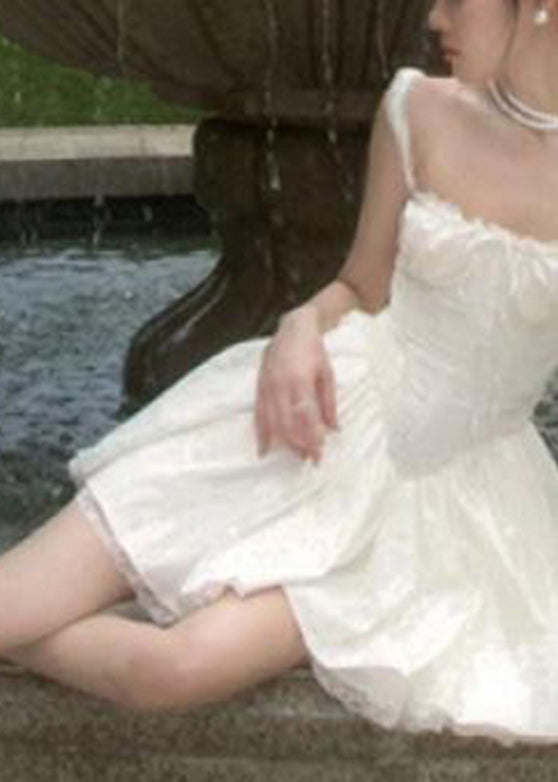 French White Cold Shoulder Solid Mid Dress Summer
