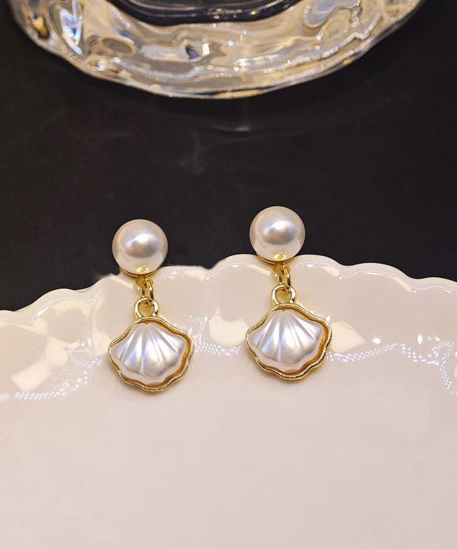 French White Copper Alloy Pearl Shell Drop Earrings