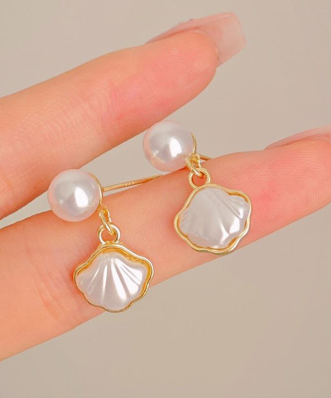 French White Copper Alloy Pearl Shell Drop Earrings