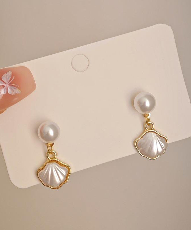 French White Copper Alloy Pearl Shell Drop Earrings