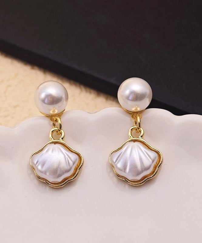 French White Copper Alloy Pearl Shell Drop Earrings