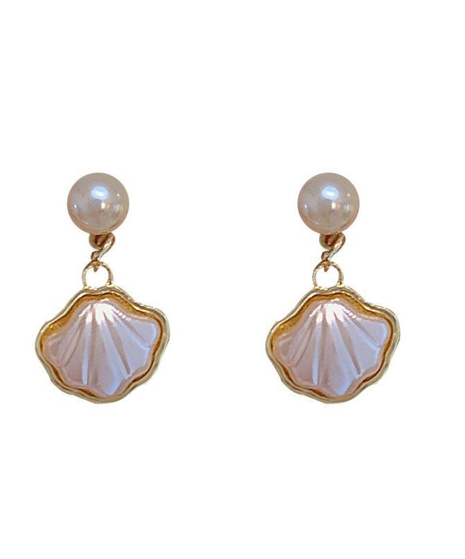 French White Copper Alloy Pearl Shell Drop Earrings