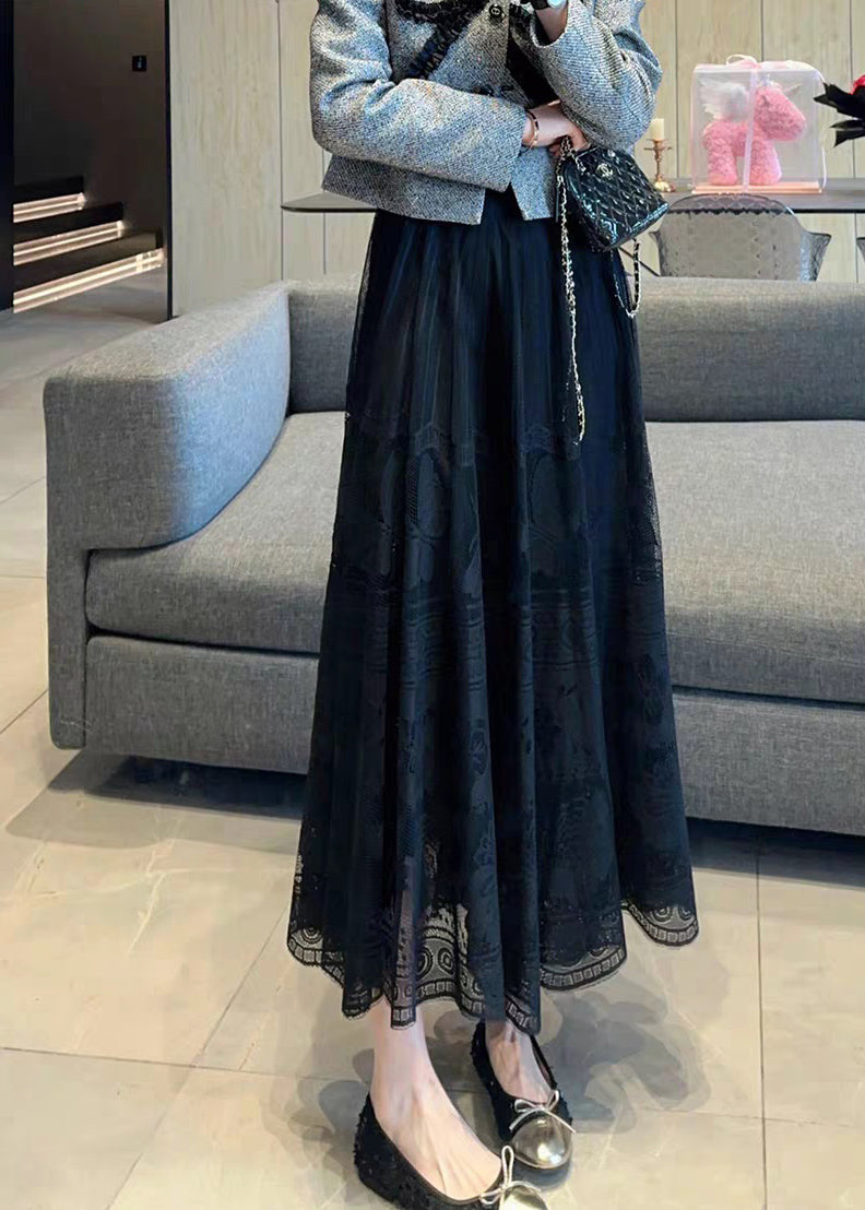 French White Elastic Waist Lace Maxi Skirt Summer