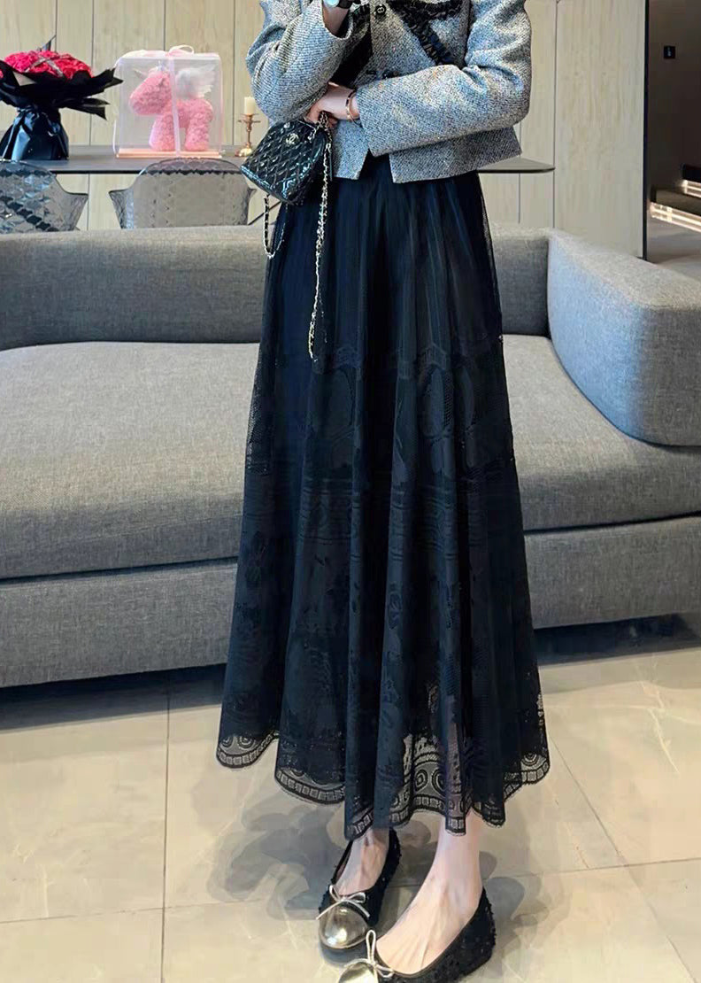 French White Elastic Waist Lace Maxi Skirt Summer