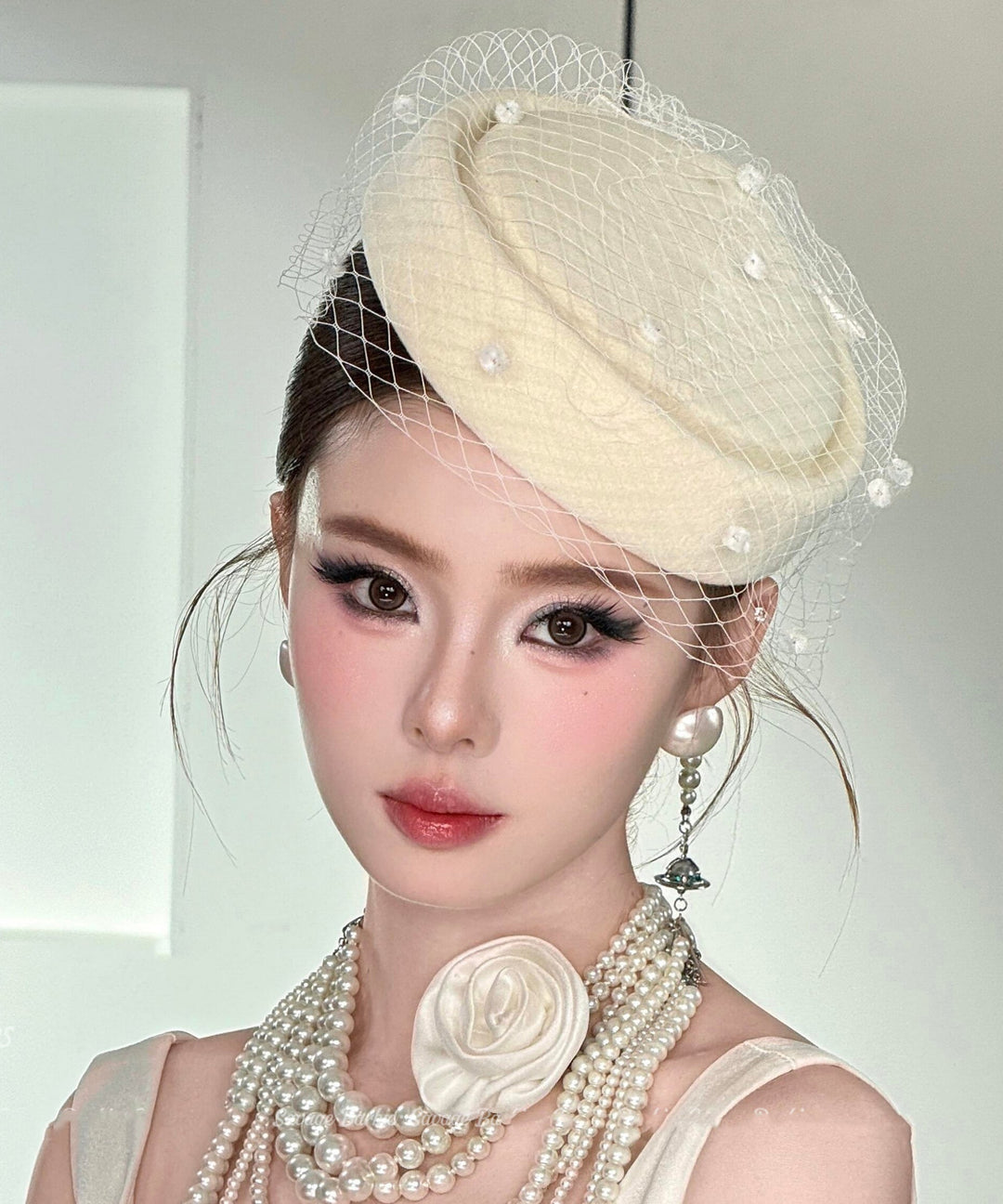 French White Mesh Patchwork Beret Hat