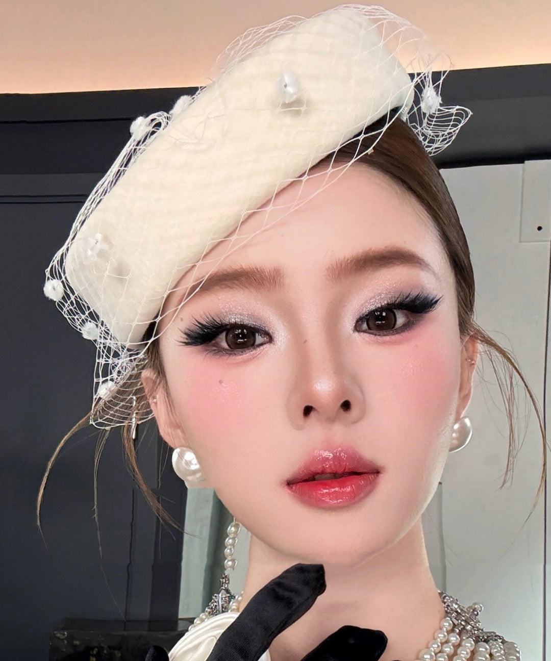 French White Mesh Patchwork Beret Hat