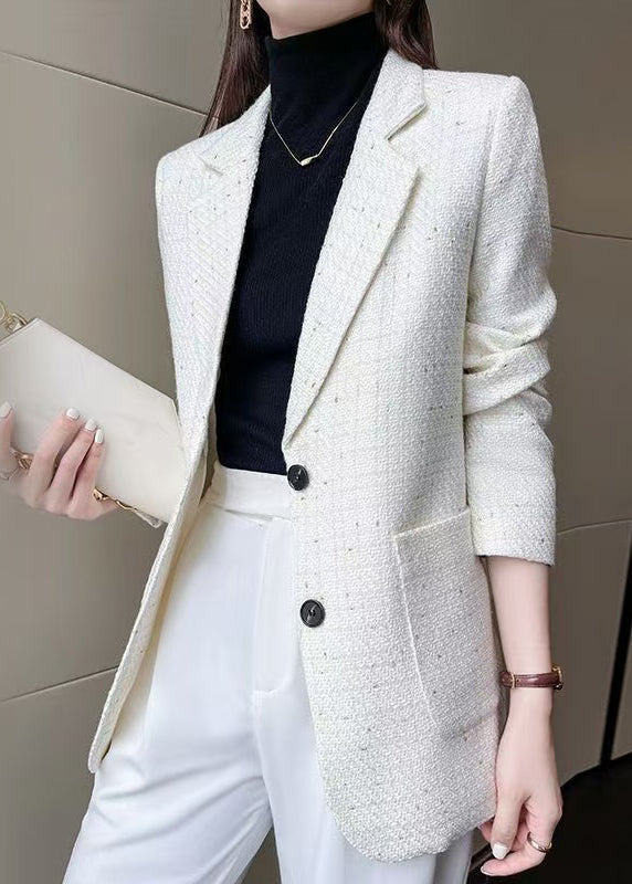 French White Notched Cotton Coat Outwear Spring