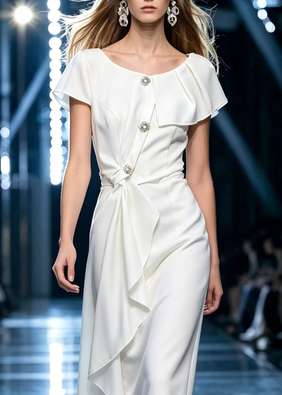 French White O-Neck Asymmetrical Long Dress Summer