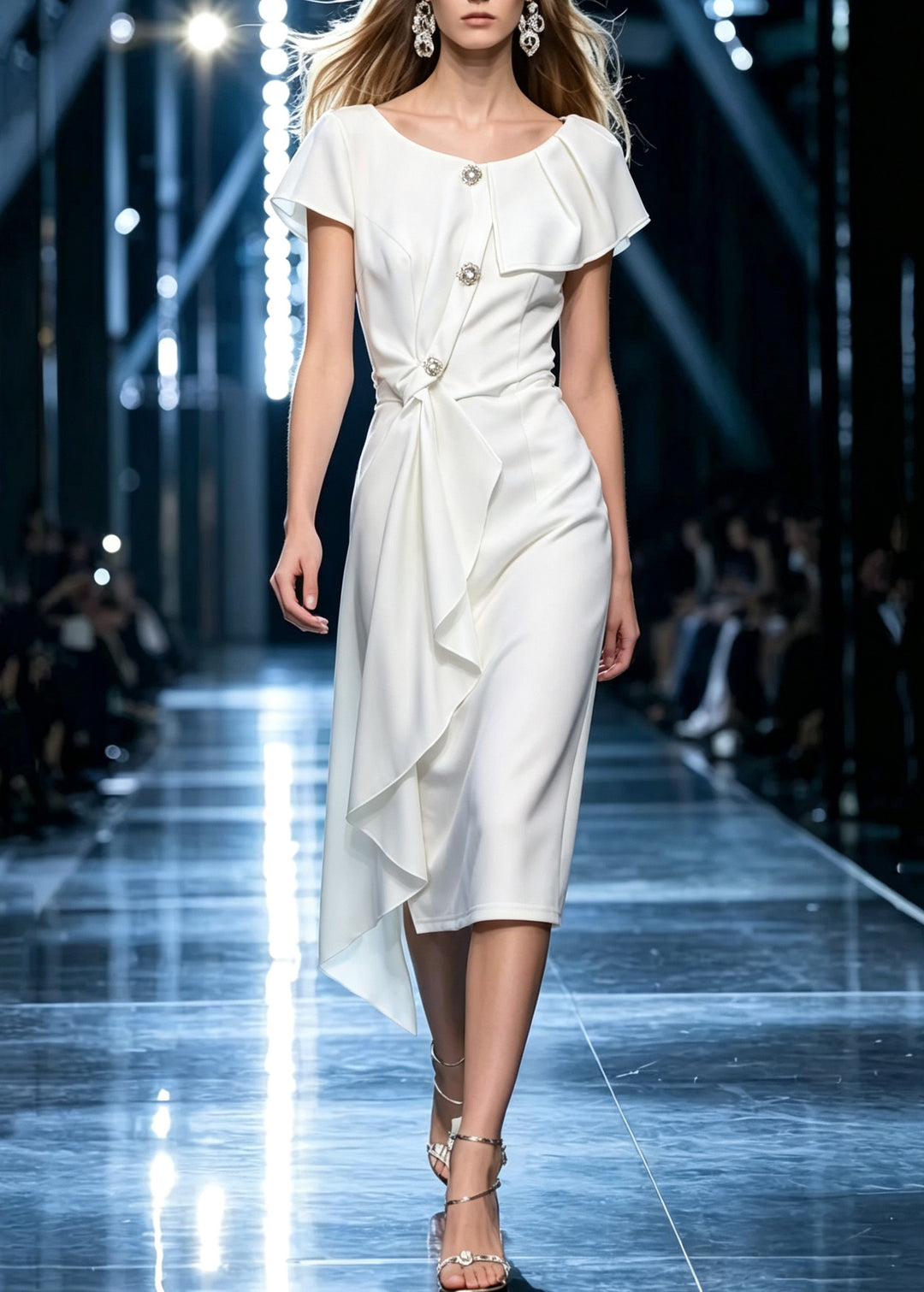 French White O-Neck Asymmetrical Long Dress Summer